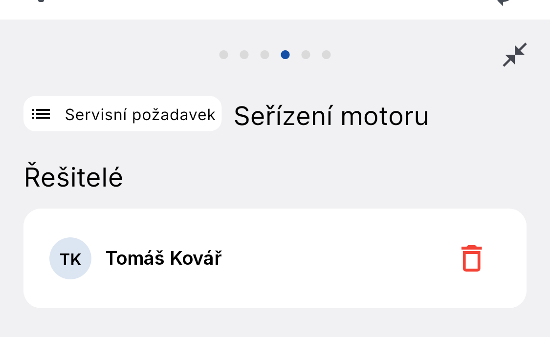Řešitelé servisního požadavku v mobilní aplikaci ADAPTY