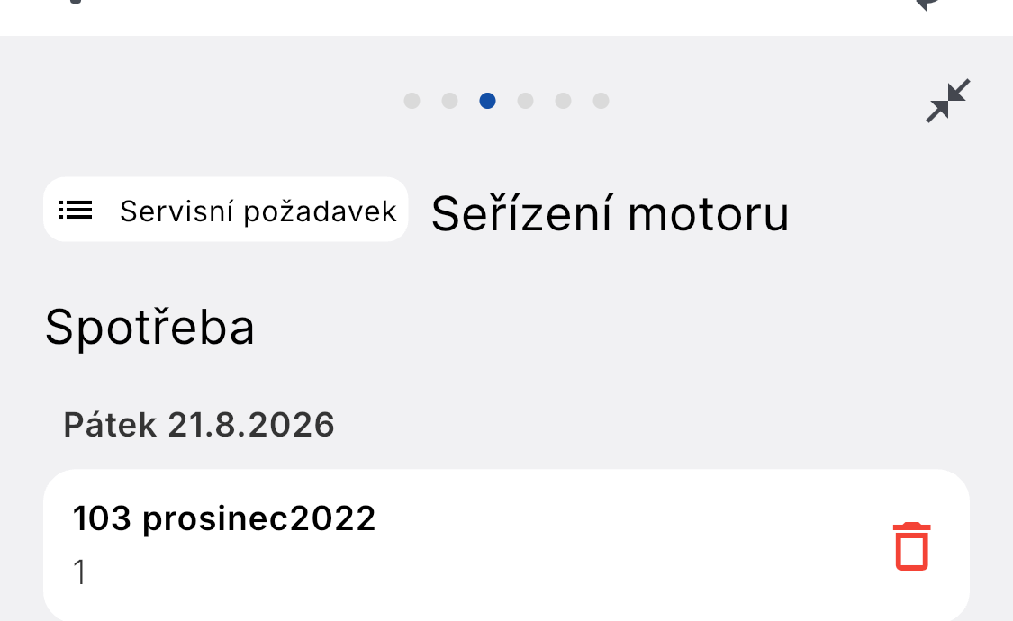 Spotřeba materiálu na servisním požadavku v mobilní aplikaci ADAPTY